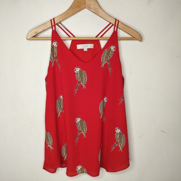 LOFT Tank Top Parrot Print Red Cami - Picture 1 of 7
